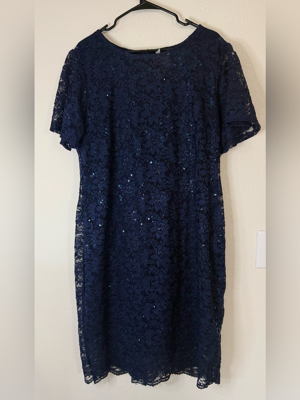 NY Collection Navy Floral Lace Sequin Midi Dress